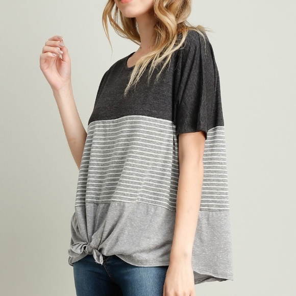 Tops - Color Block Knot Tee Gray Black